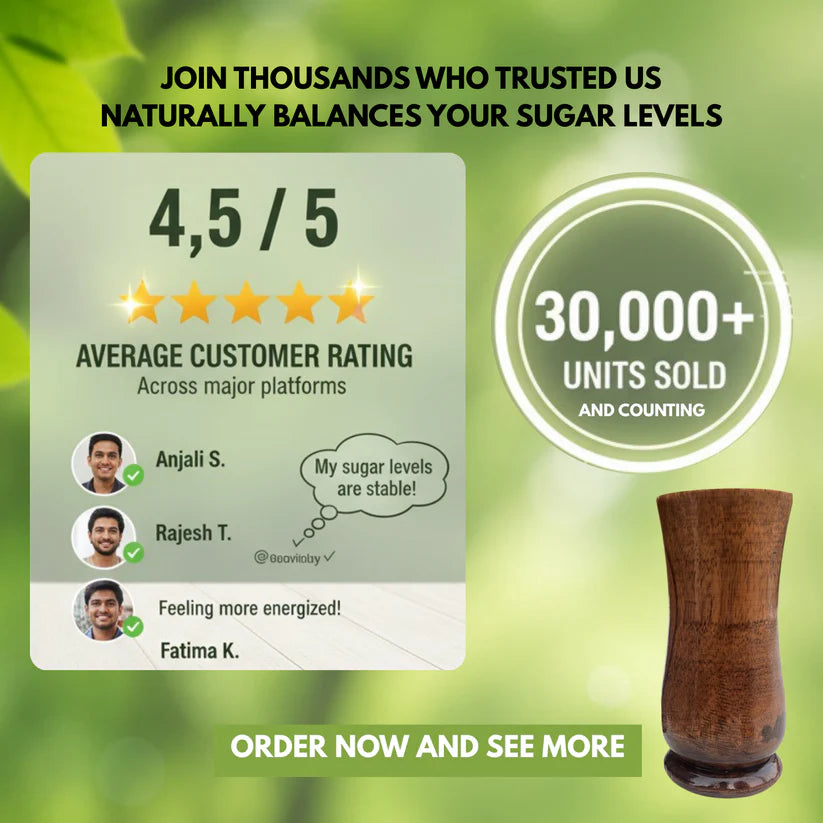 Sugarcare Balance Vijaysar Wooden Glass | 100% Natural Ayurvedic Blood Sugar Control