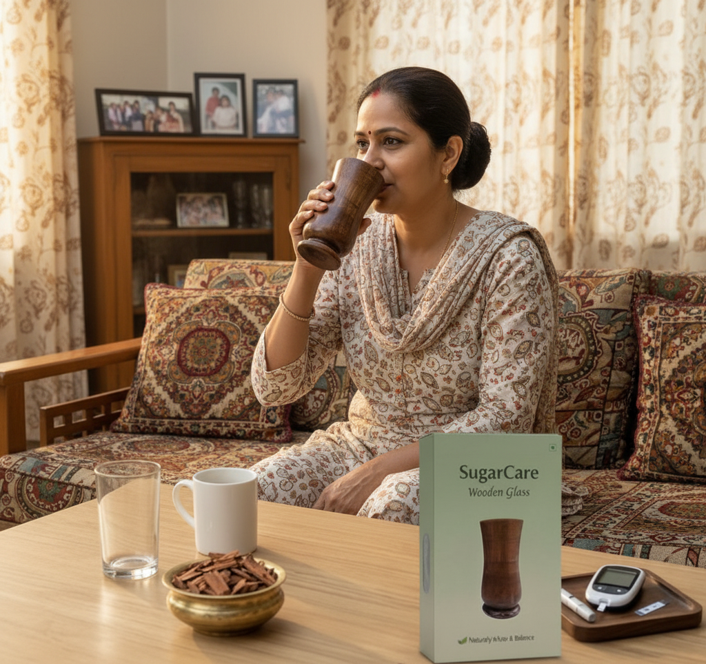 Sugarcare Balance Vijaysar Wooden Glass | 100% Natural Ayurvedic Blood Sugar Control